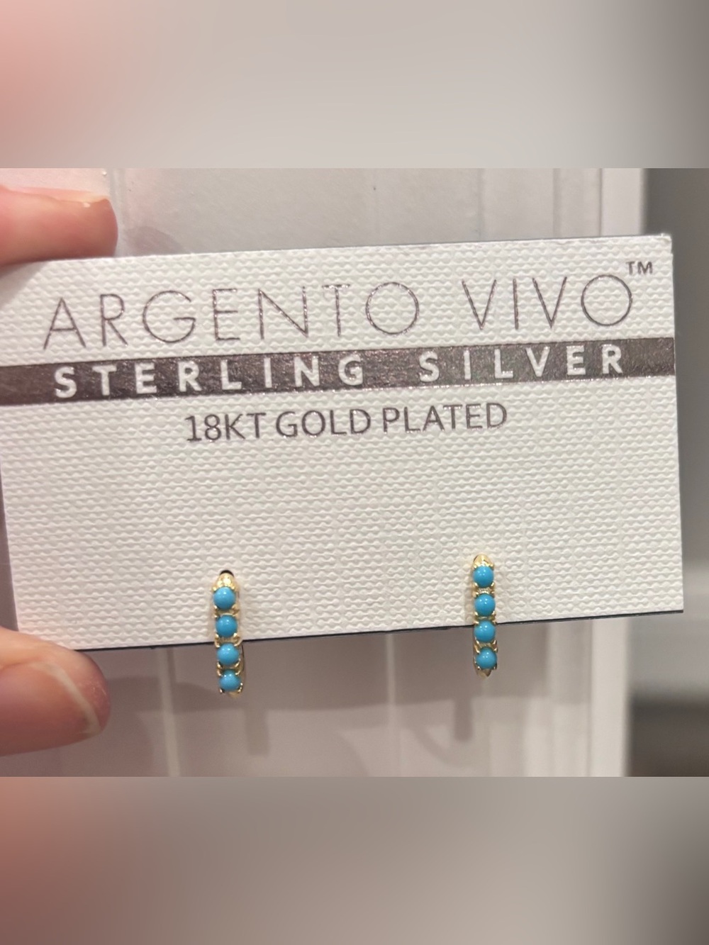 NWT “Argento Vivo” 18KT Gold-Plated small Hoop Earrings with Turquoise Stones